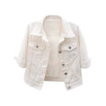 Women's Trucker Denim Jacket, Short, 3/4 Sleeve, white