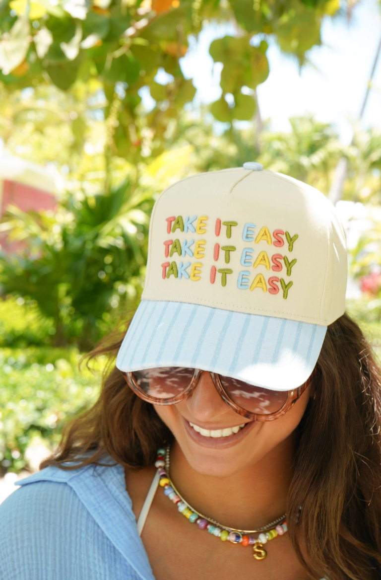 Take it Easy - Blue Striped Trucker Hat