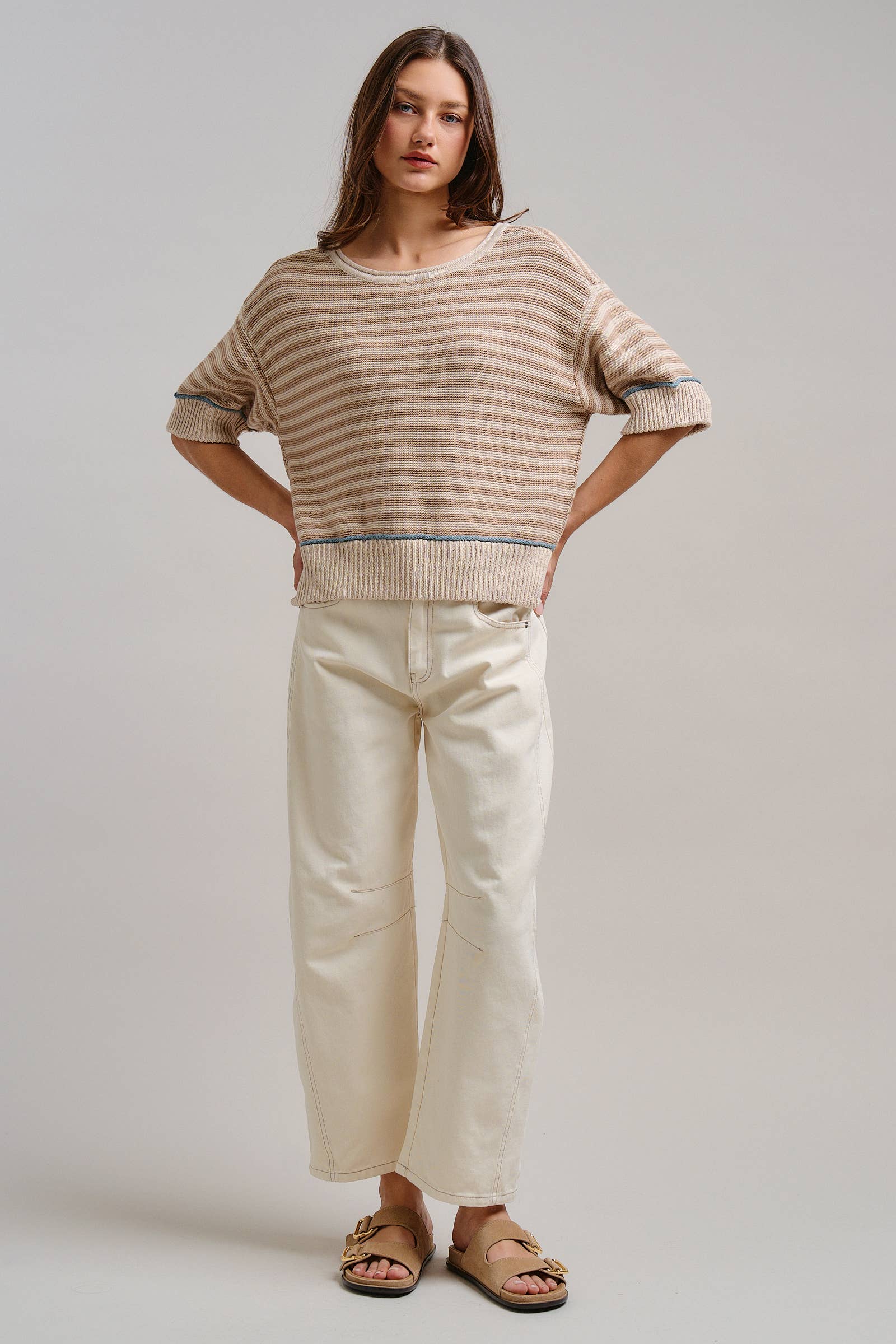 Ecru White Wide Leg Barrel Jeans