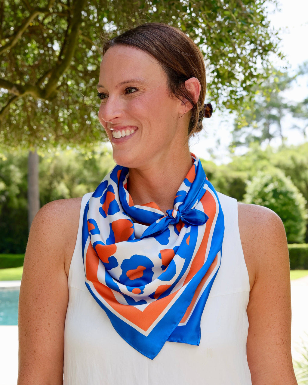 Meredith Spotted Scarf Large Blue Orange
