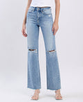 HIGH RISE DISTRESSED SLIM WIDE JEANS