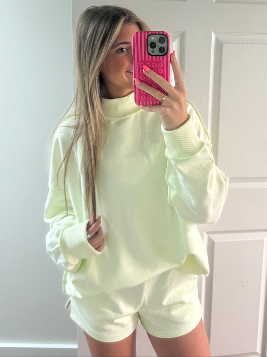 Soft Lime Green Mock Neck Lounge Short Set
