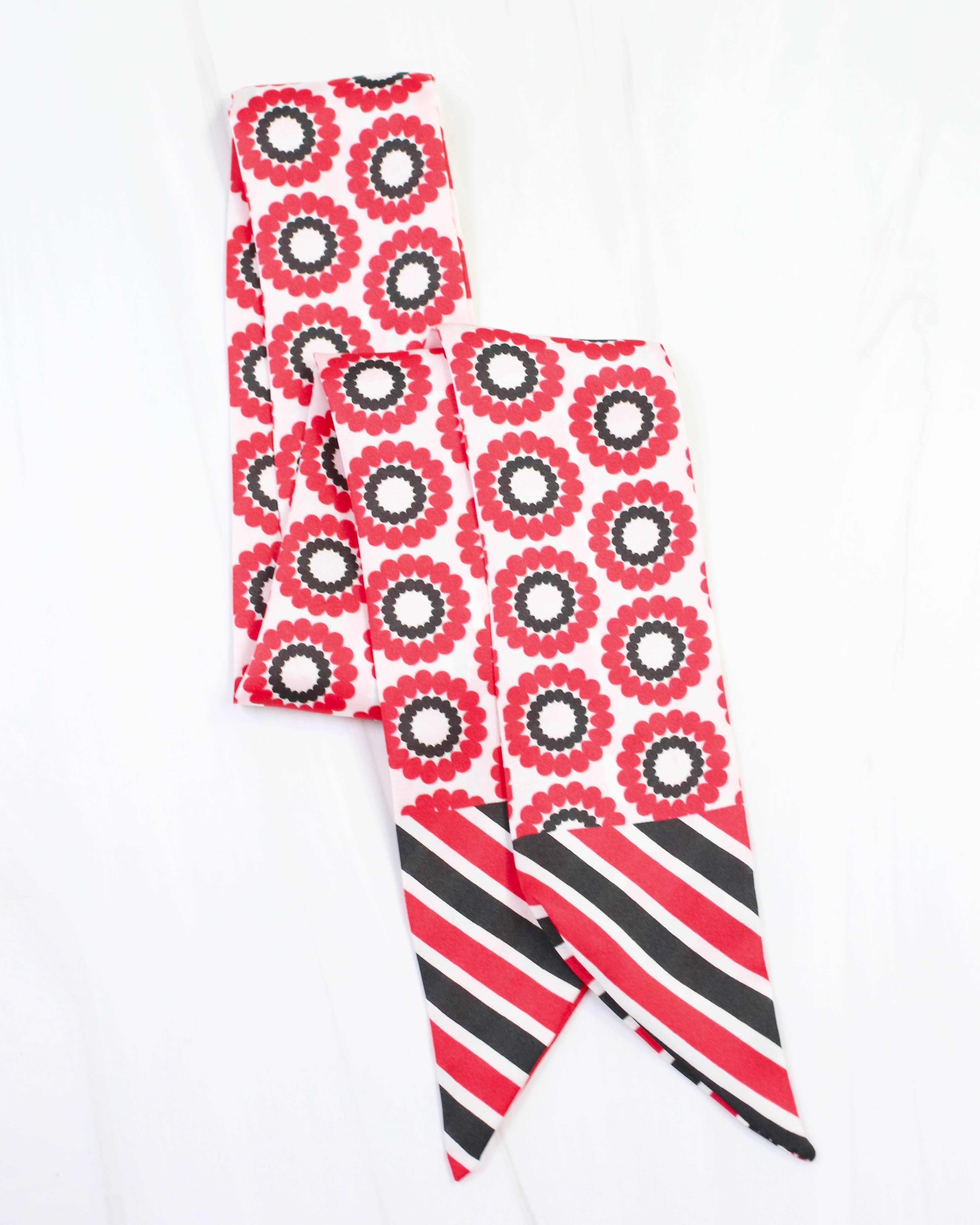 Lucy Floral Skinny Scarf Red Black