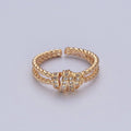 Gold Micro Pave Cubic Zirconia CZ Twist Double Band Adjustable Ring O-448