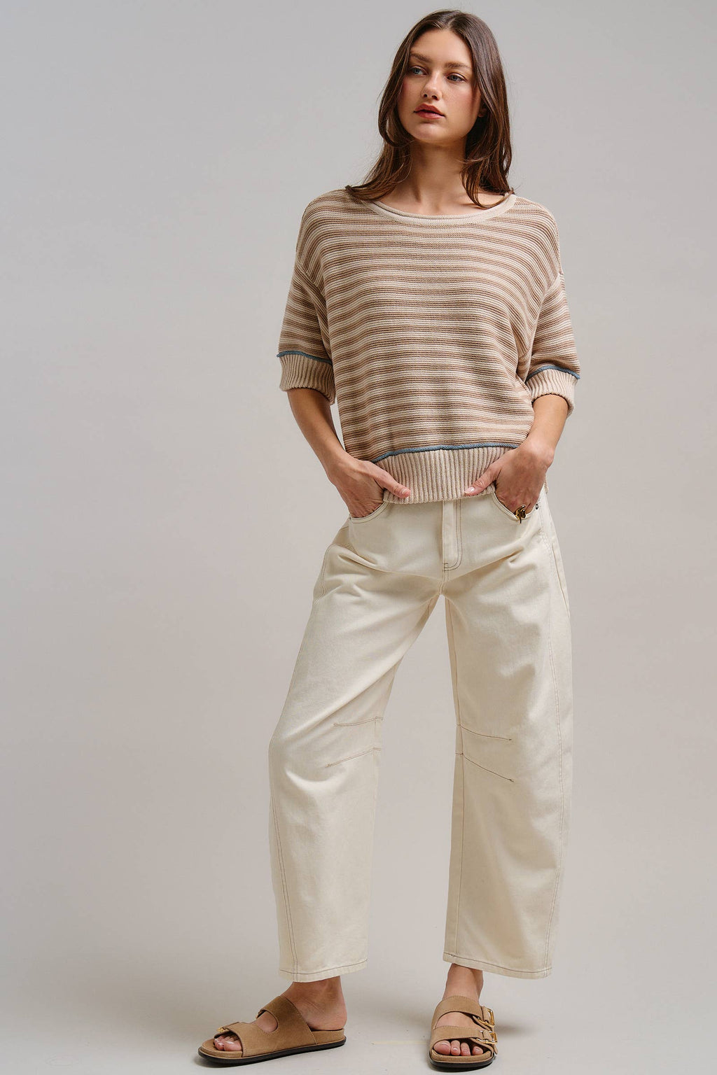 Ecru White Wide Leg Barrel Jeans