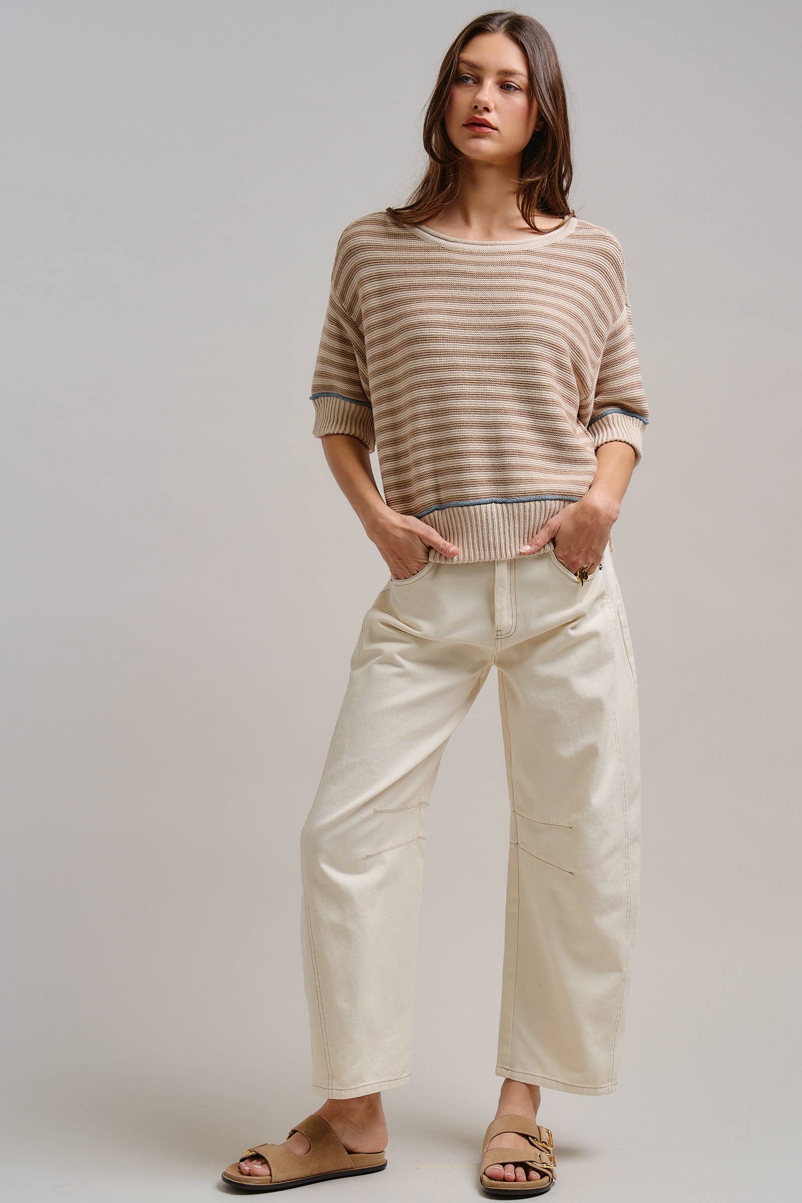 Ecru White Wide Leg Barrel Jeans