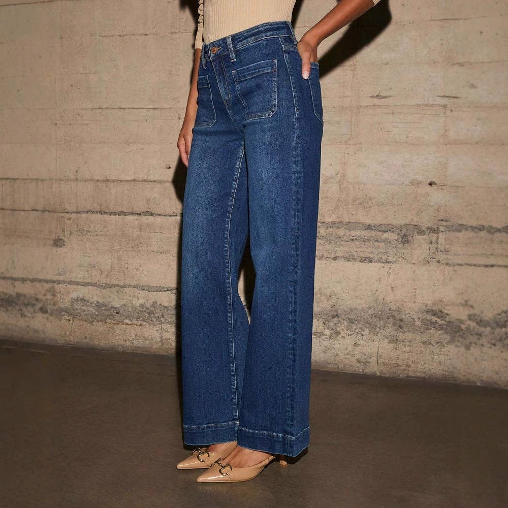 wide-leg retro style straight jeans-DARK BLUE