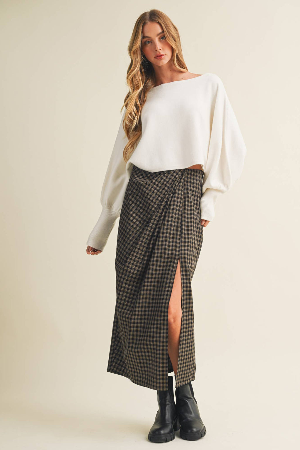 Bateau Neck Dolman Sleeve Pullover: CREAM / L