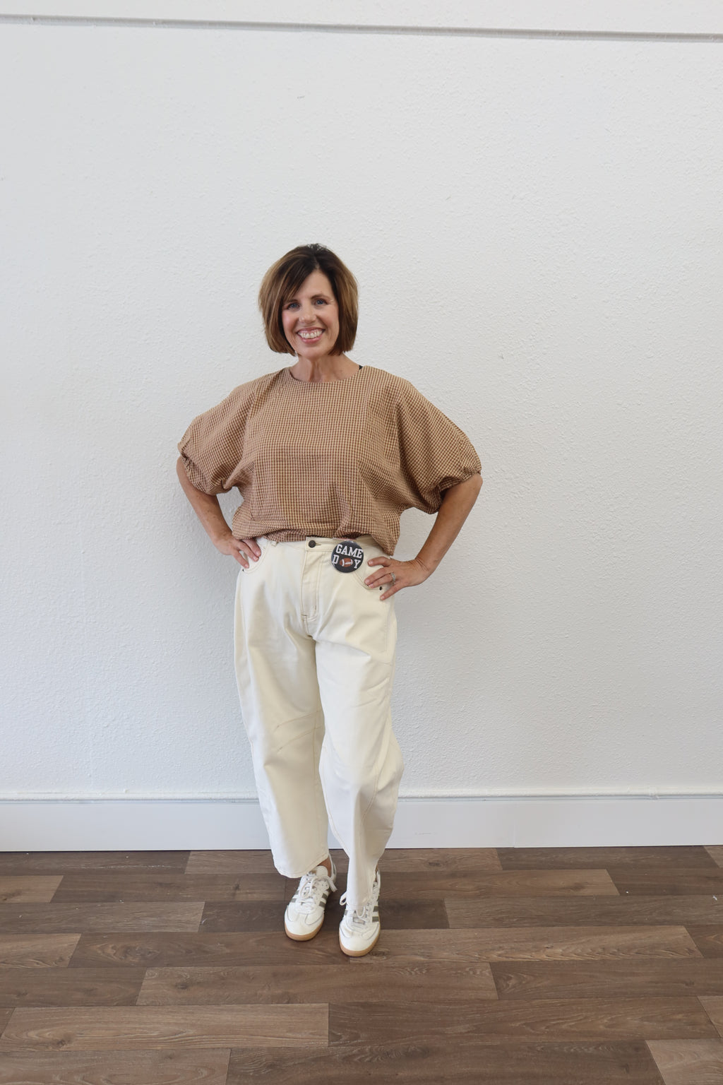 Clay/Taupe Gingham Blouse