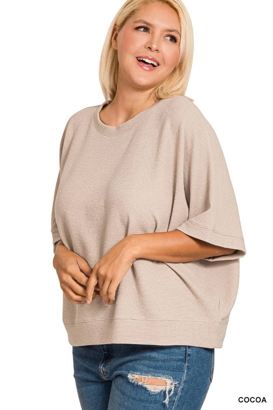 Curvy Double Knit Banded Bottom Short Sleeve Top