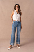 Rolled-up wide leg jeans