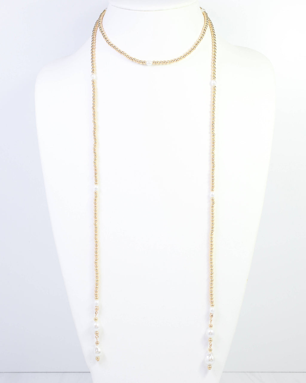 Kalina Beaded Pearl Wrap Necklace Gold
