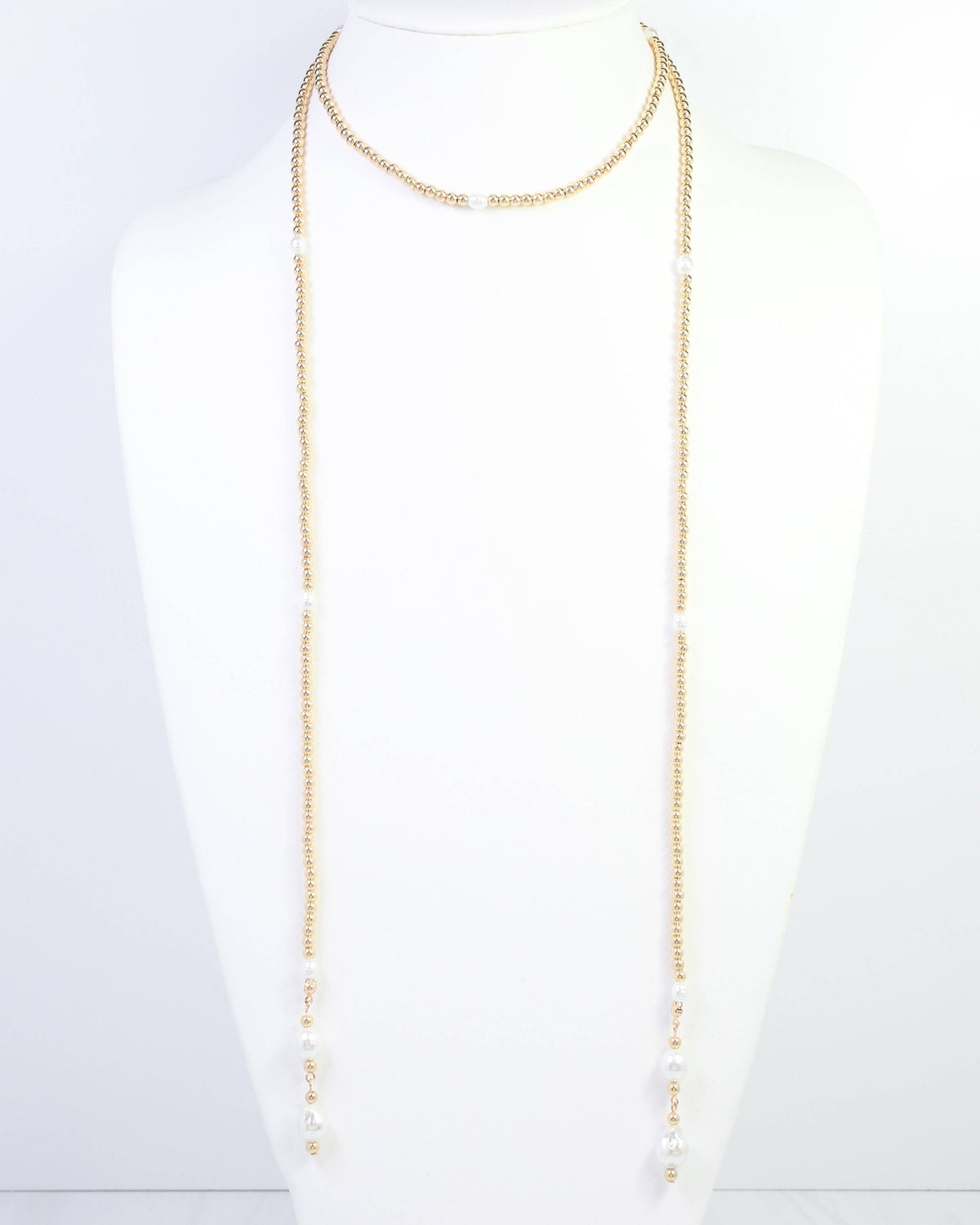 Caroline Hill Kalina Beaded Pearl Wrap Necklace Gold