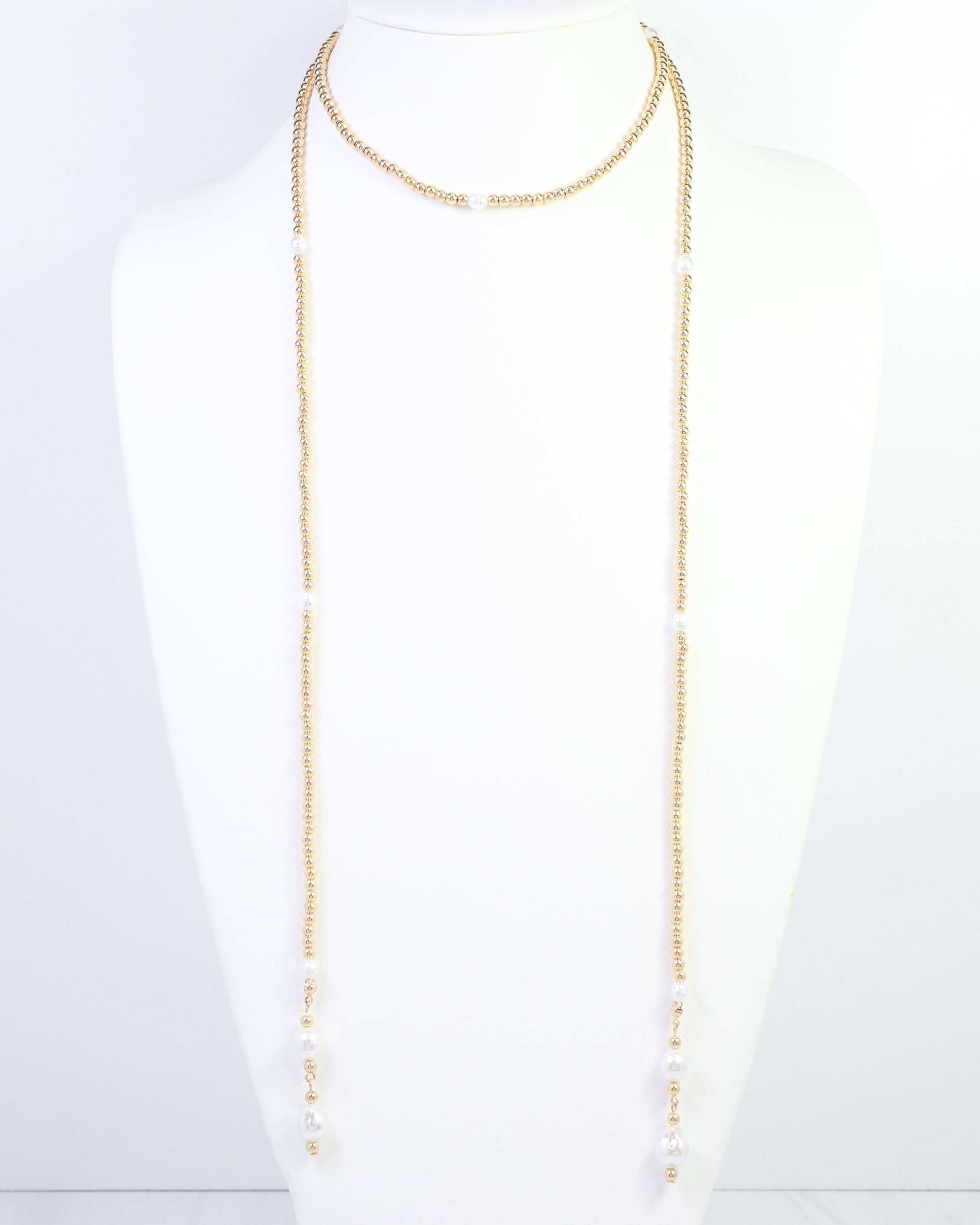 Kalina Beaded Pearl Wrap Necklace Gold