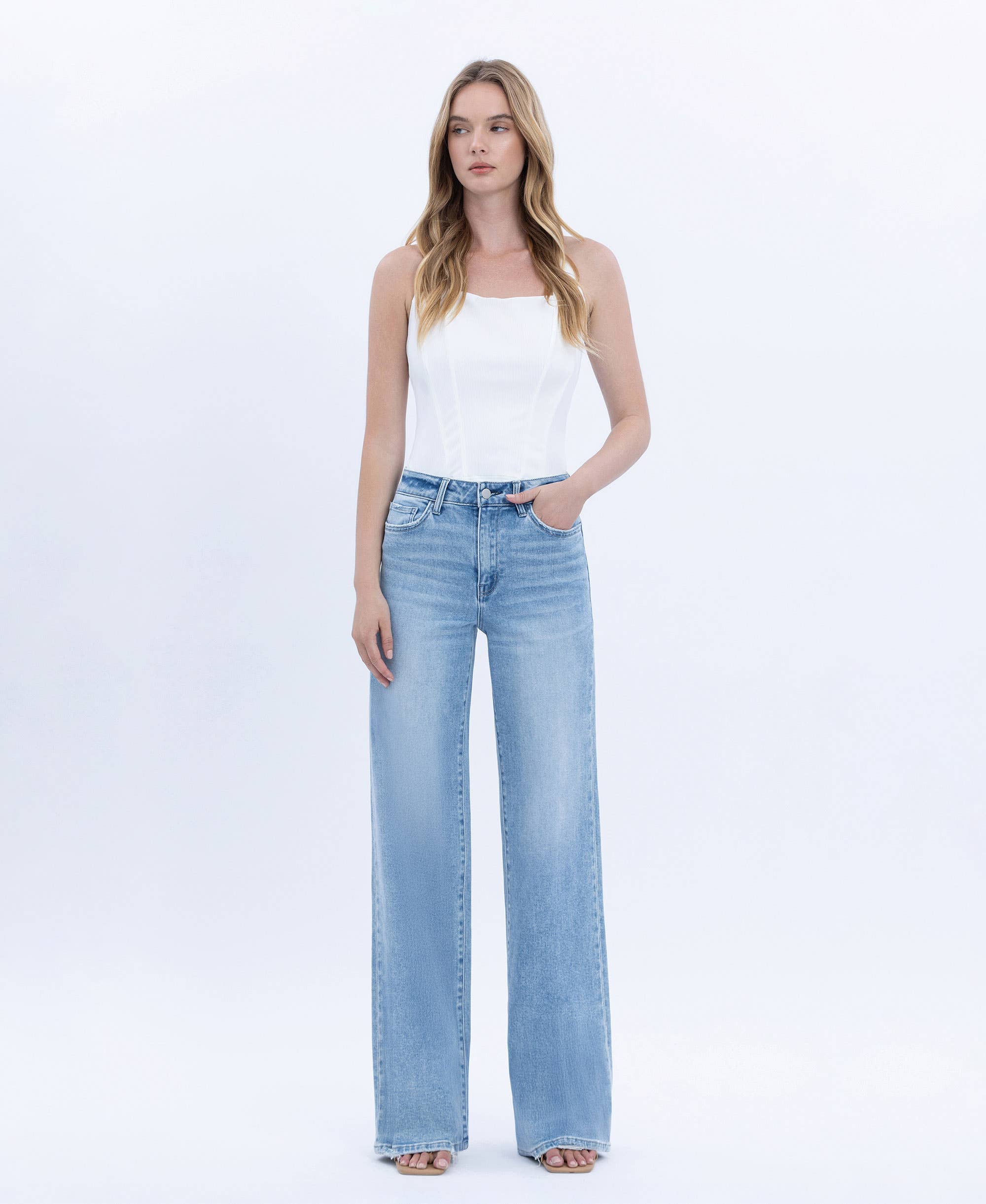 HIGH RISE FULL LENGTH LIGHT WASH WIDE JEANS