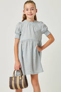 Girls Blue Gingham Smocked Dress