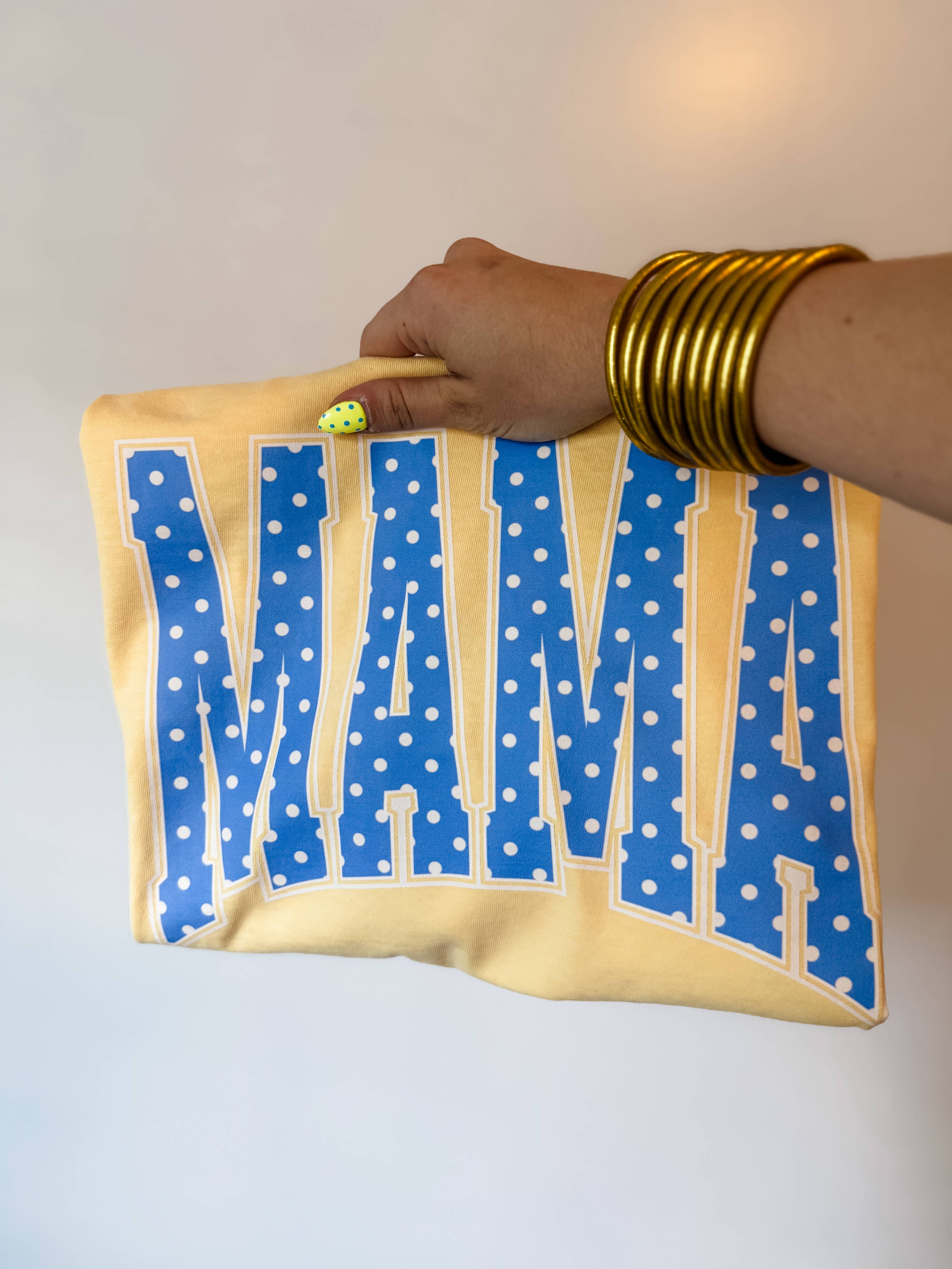 Polka Dot Mama Tee — Butter Yellow/Blue