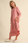 PRE-ORDER- TWEEN KIDS GIRLS MAXI TIERED DRESS (7-14): Mauve / 13/14