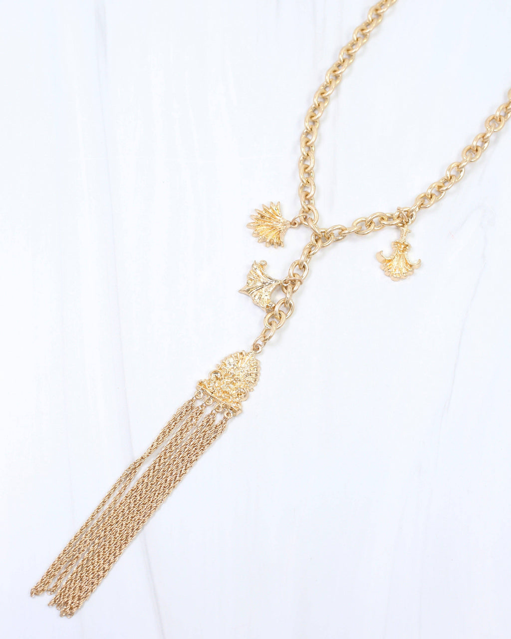 Aeris Vintage Long Y Necklace Worn Gold: Default