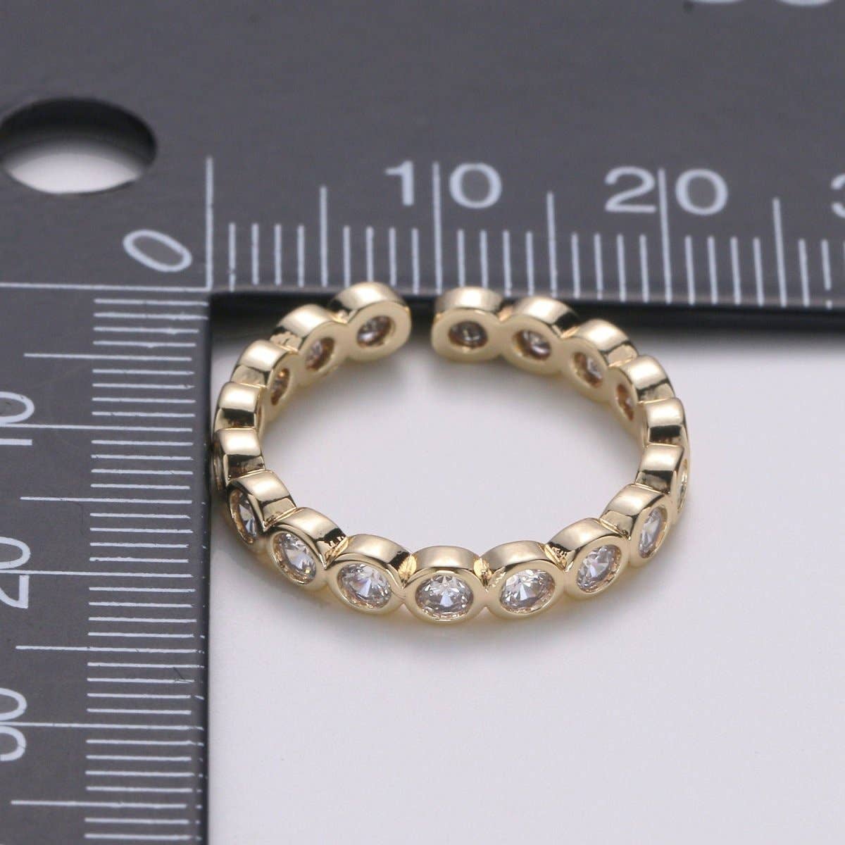 Fancy Clear CZ and Round Bezel Colorless Cubic Zirconia Open Ring Band Set In Gold Vermeil Travel Ring, Anniversary Ring R-121