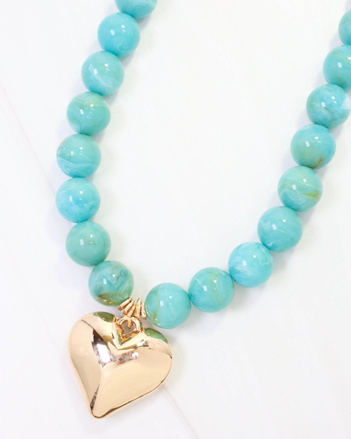 Marjorie Marble Beaded Heart Necklace Turquoise: Default