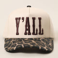 Y'ALL 3D Embroidered Two Tone Leopard Brim Trucker Hat: LEOPARD / ONE SIZE