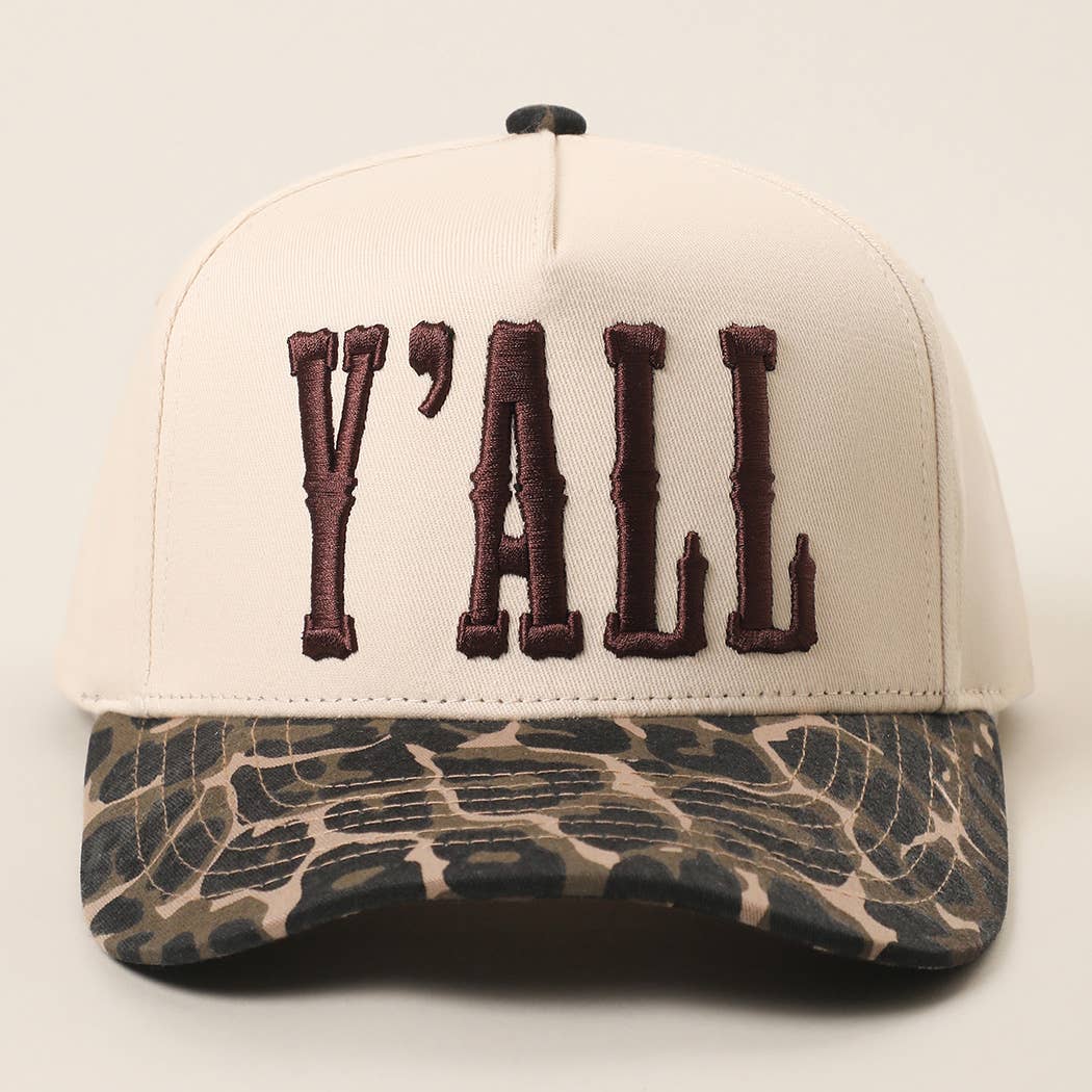 Y'ALL 3D Embroidered Two Tone Leopard Brim Trucker Hat: LEOPARD / ONE SIZE