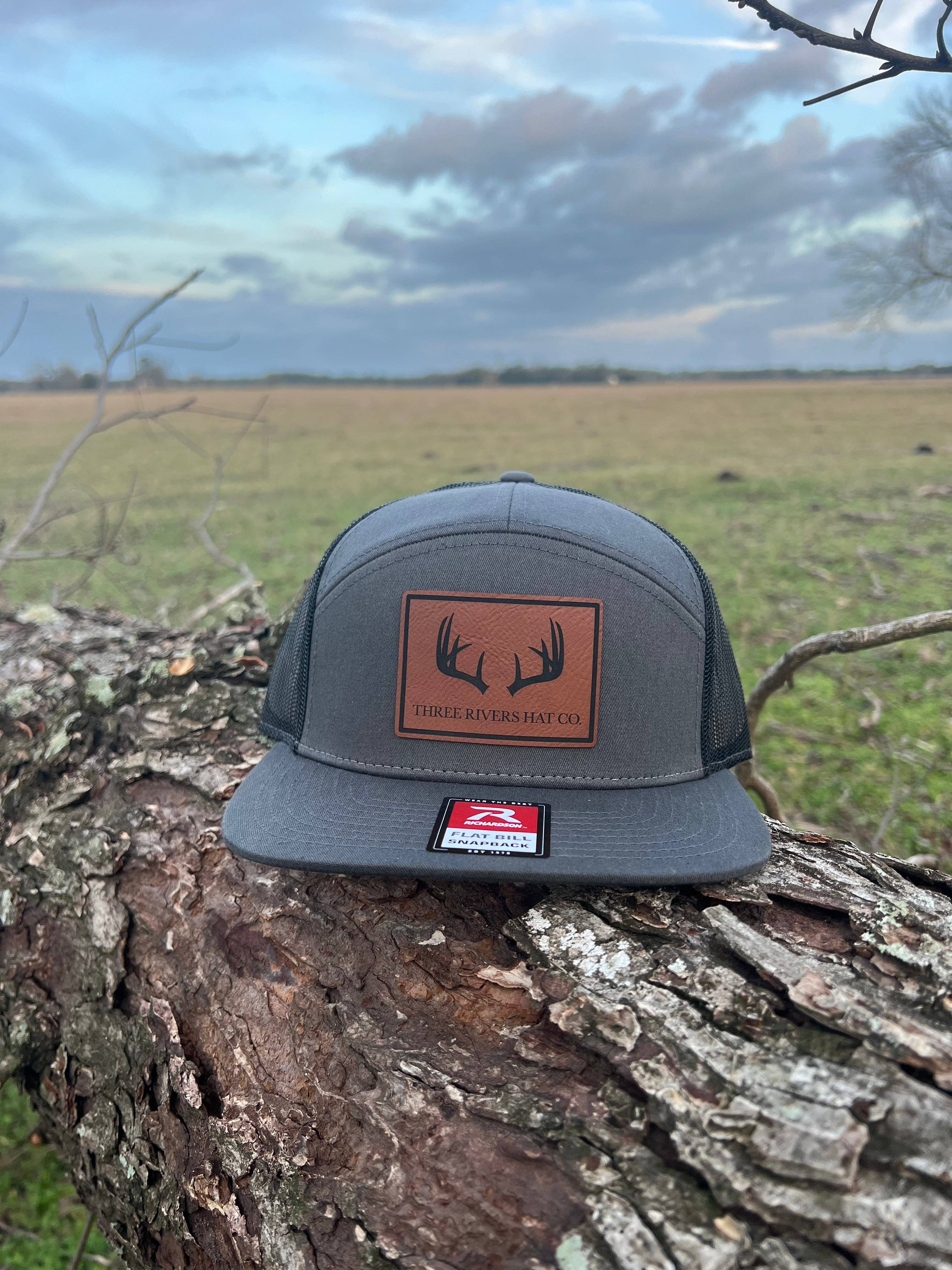 Deer Horns - Flatbill Snapback Hat - Richardson 168 7 panel: Dark Brown/Khaki