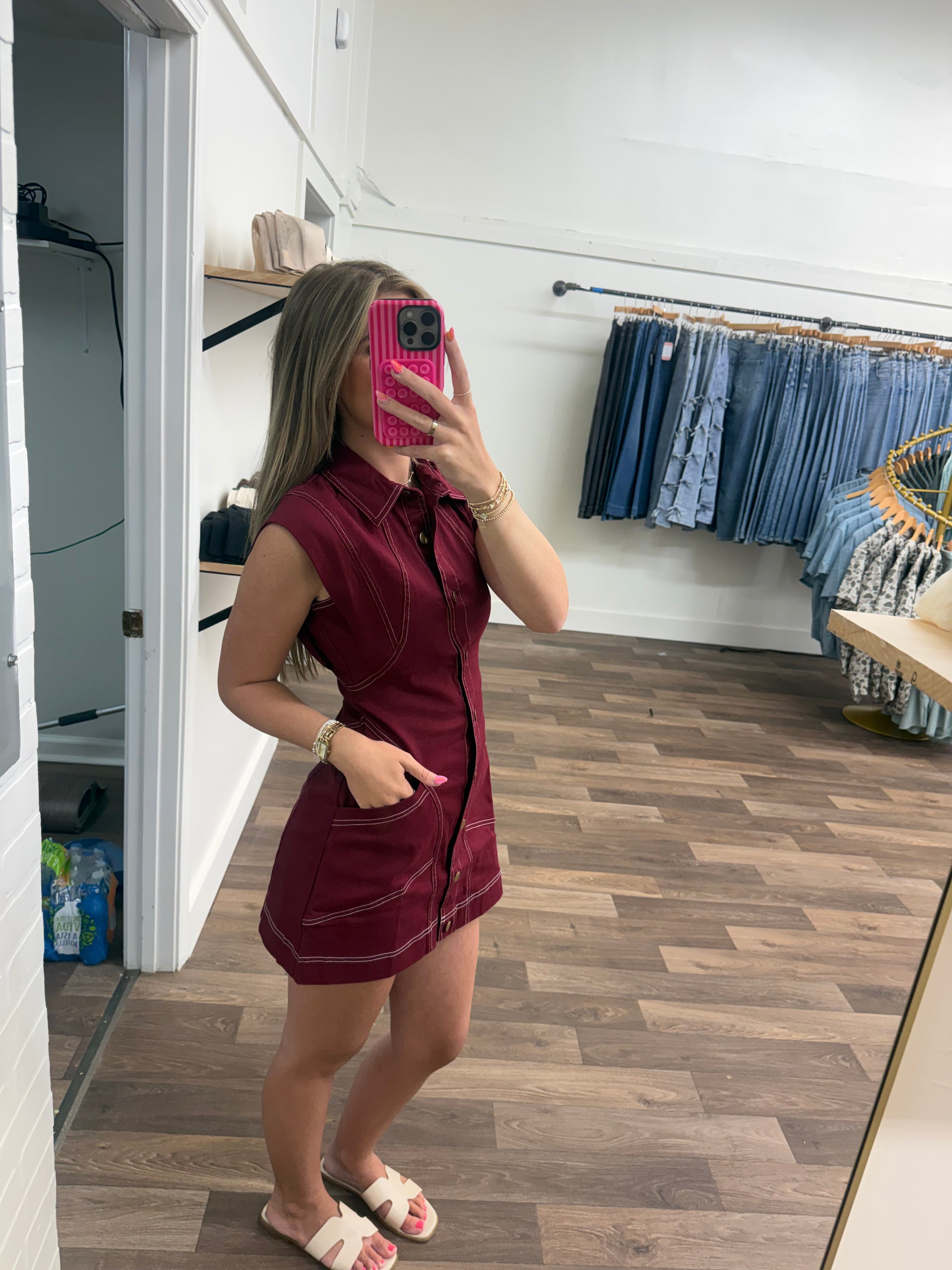 Burgundy Denim Dress