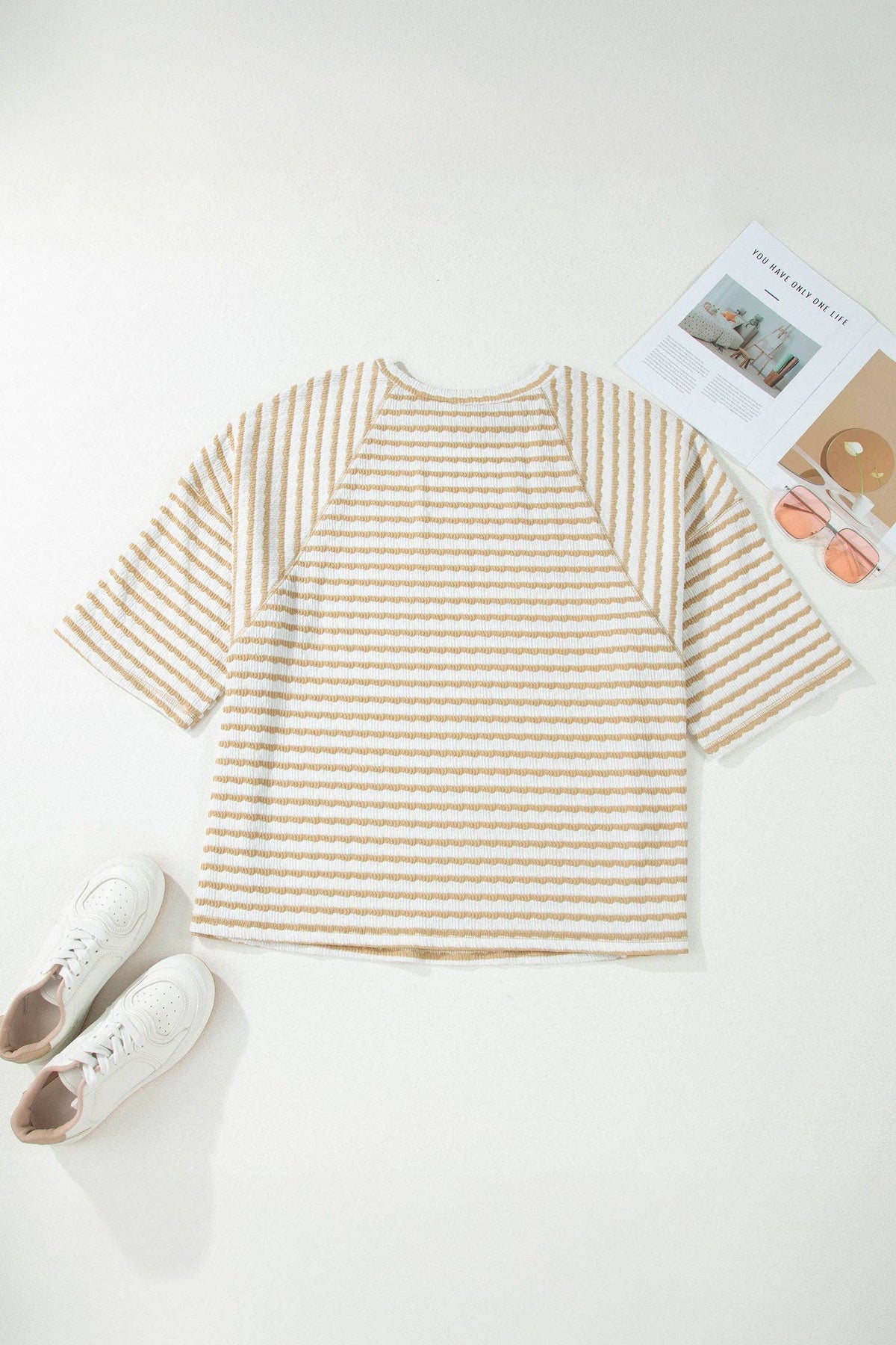 Curvy Stripe Textured 3/4 Sleeve Top