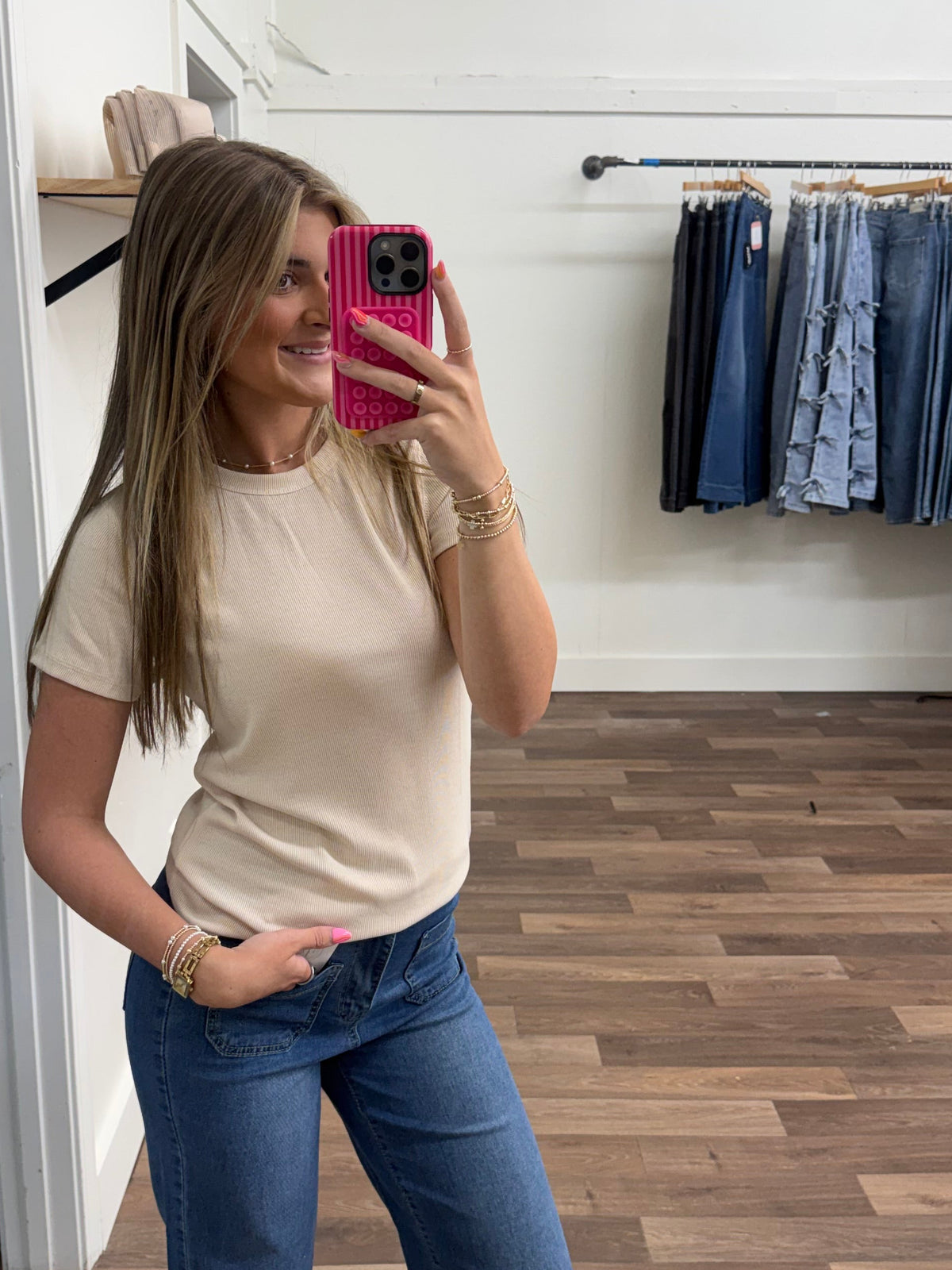 Cream Ribbed Tee