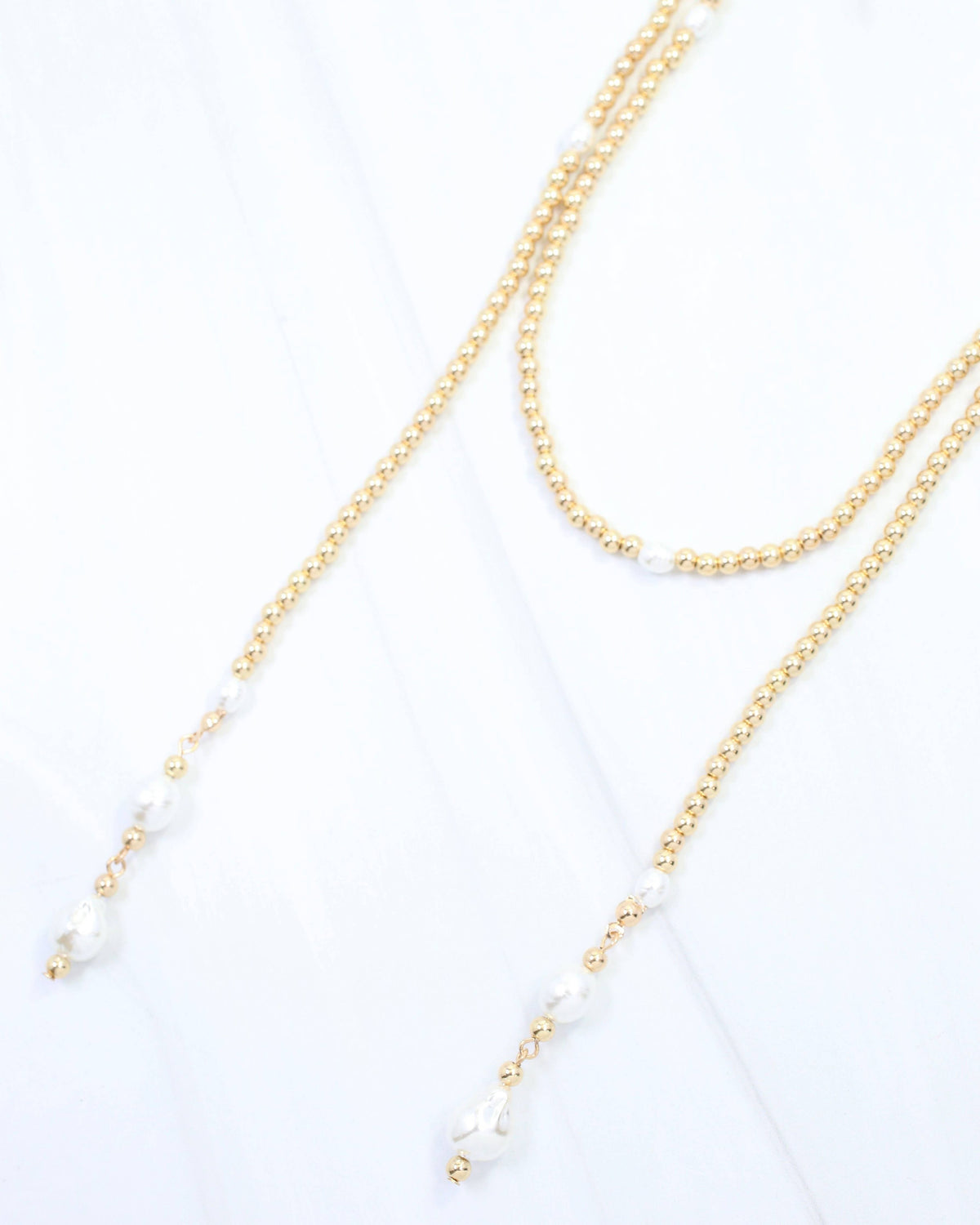 Caroline Hill Kalina Beaded Pearl Wrap Necklace Gold