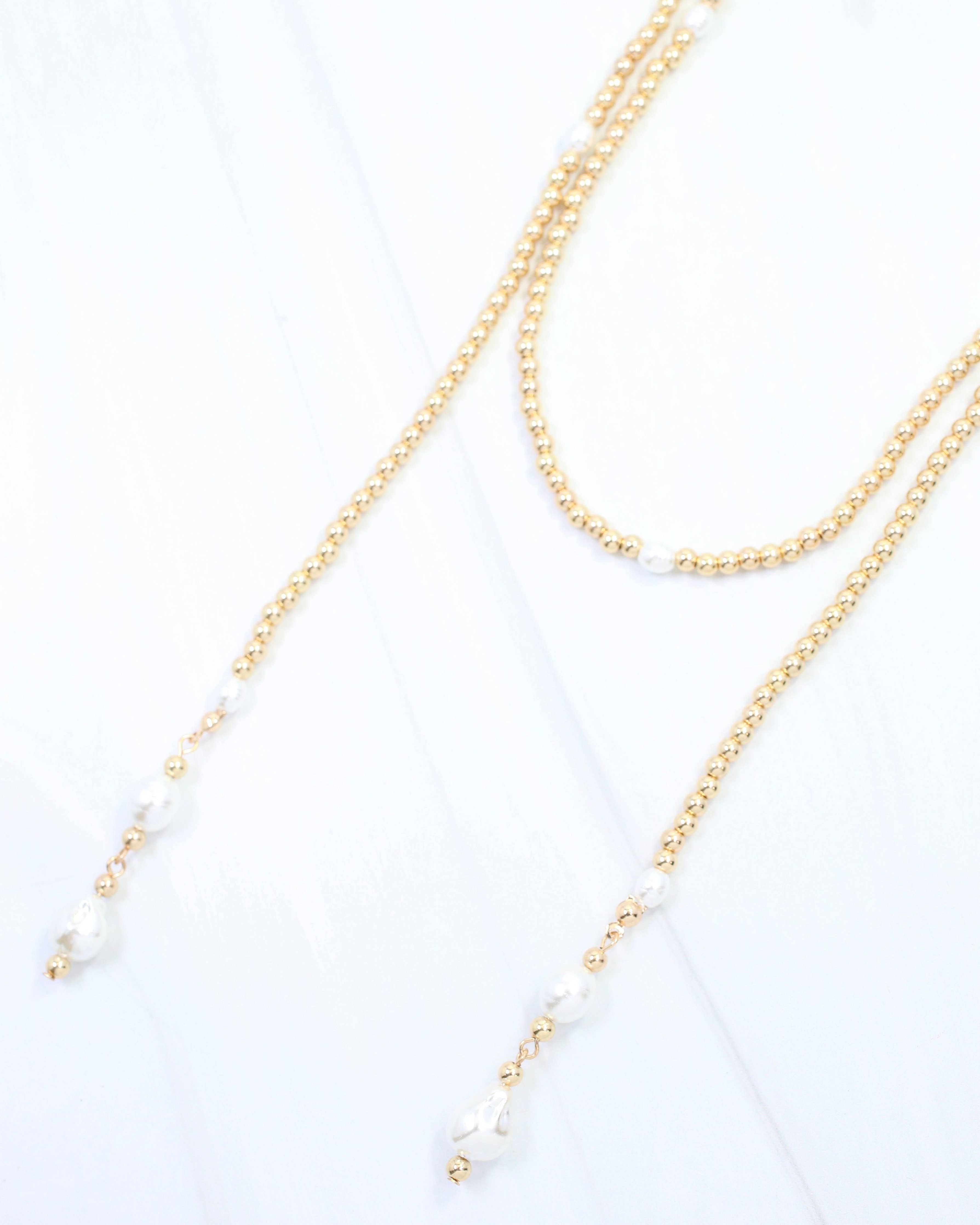 Kalina Beaded Pearl Wrap Necklace Gold
