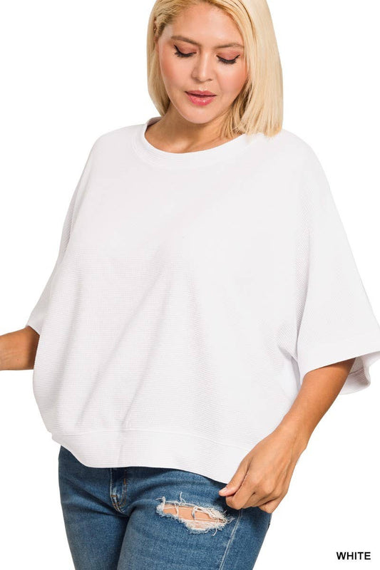 Curvy Double Knit Banded Bottom Short Sleeve Top