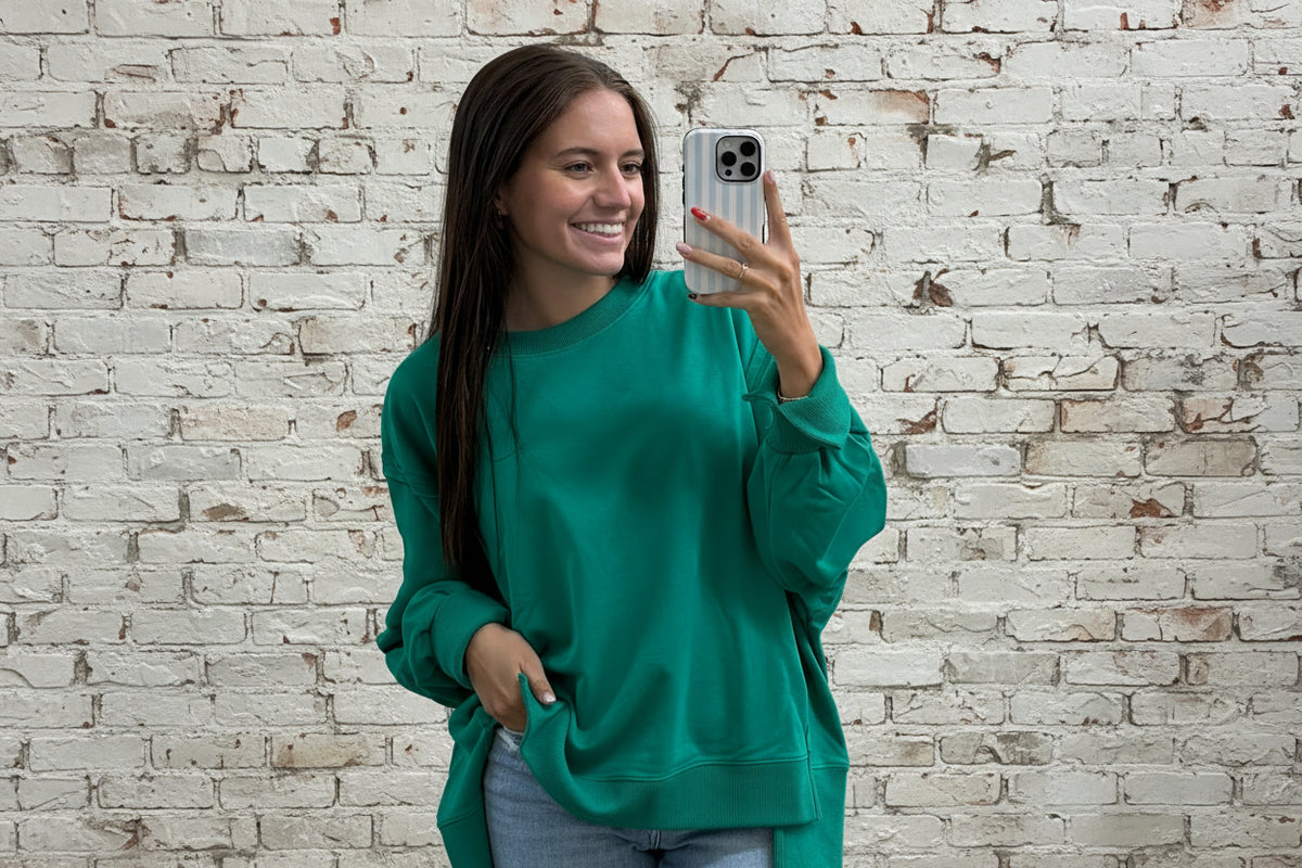 Green oversized crew