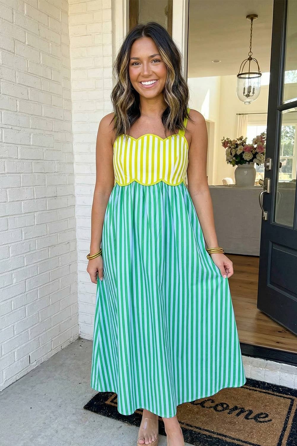 Green & Yellow Striped Maxi Dress