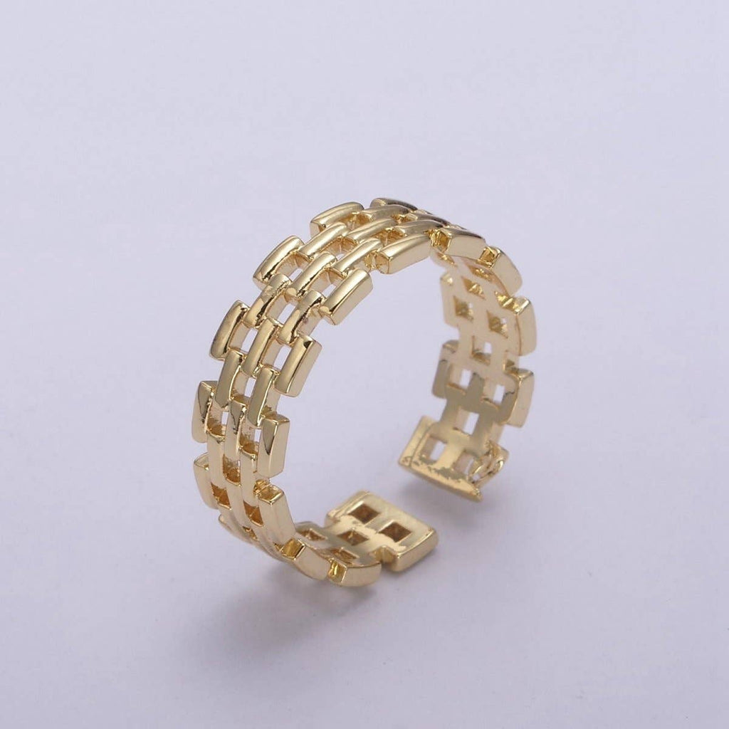 Gold Filled Panther Link Ring Open Adjustable Jewelry for Stackable Minimalist Jewelry U-259