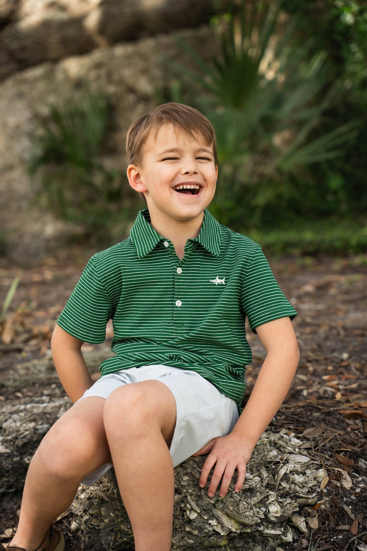 Boys Banks Polo Green/White Stripe