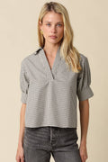 Charis Puff Sleeve Gingham Blouse: Cream Black