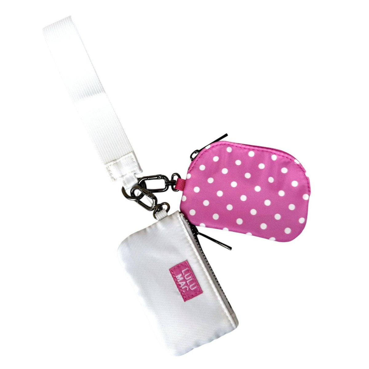 Lulu Mac Double Pouch Wristlets Hot Pink/White Polk Dot