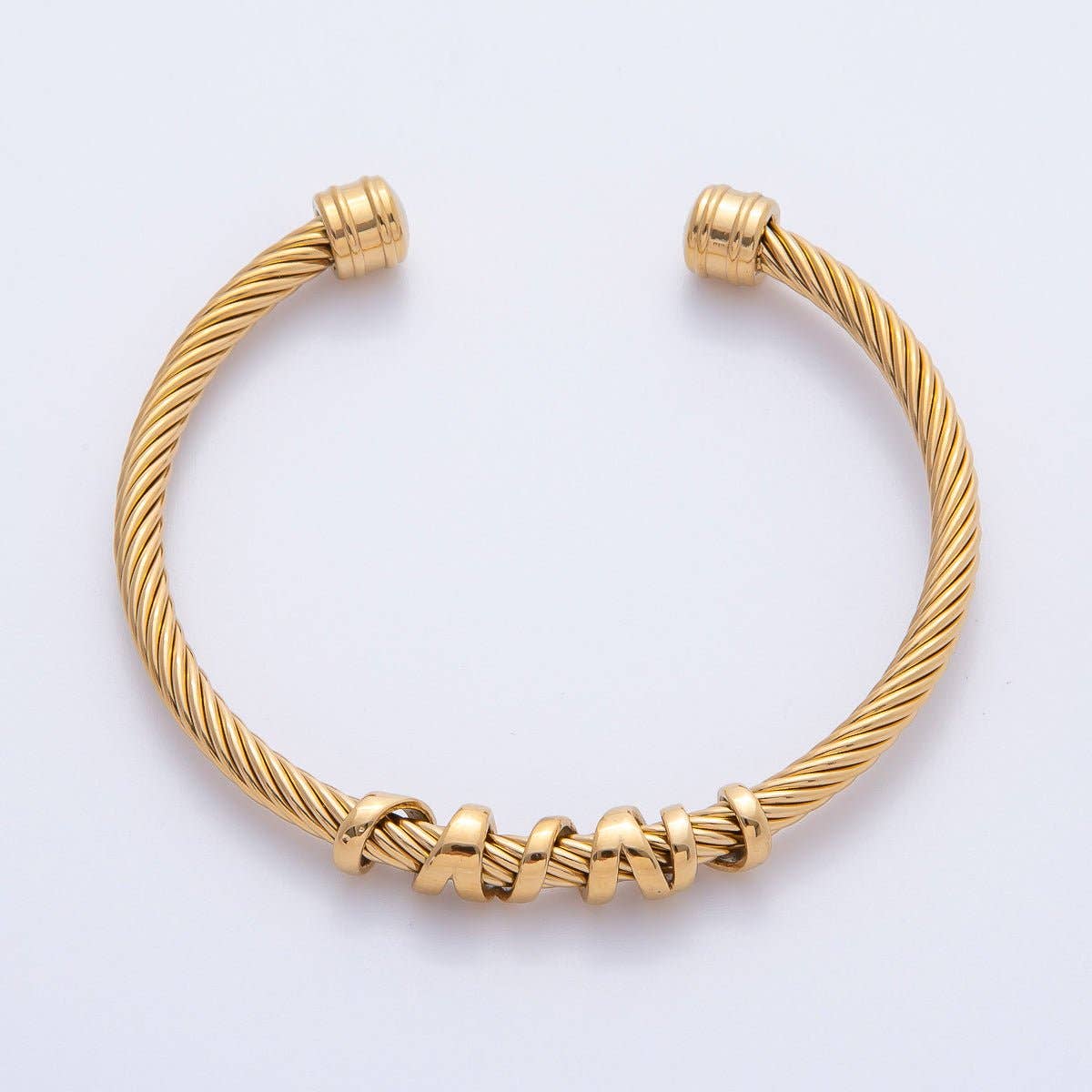 Gold Stainless Steel Basic Twisted Ribbed Cable Cuff Bracelet | WA-3799