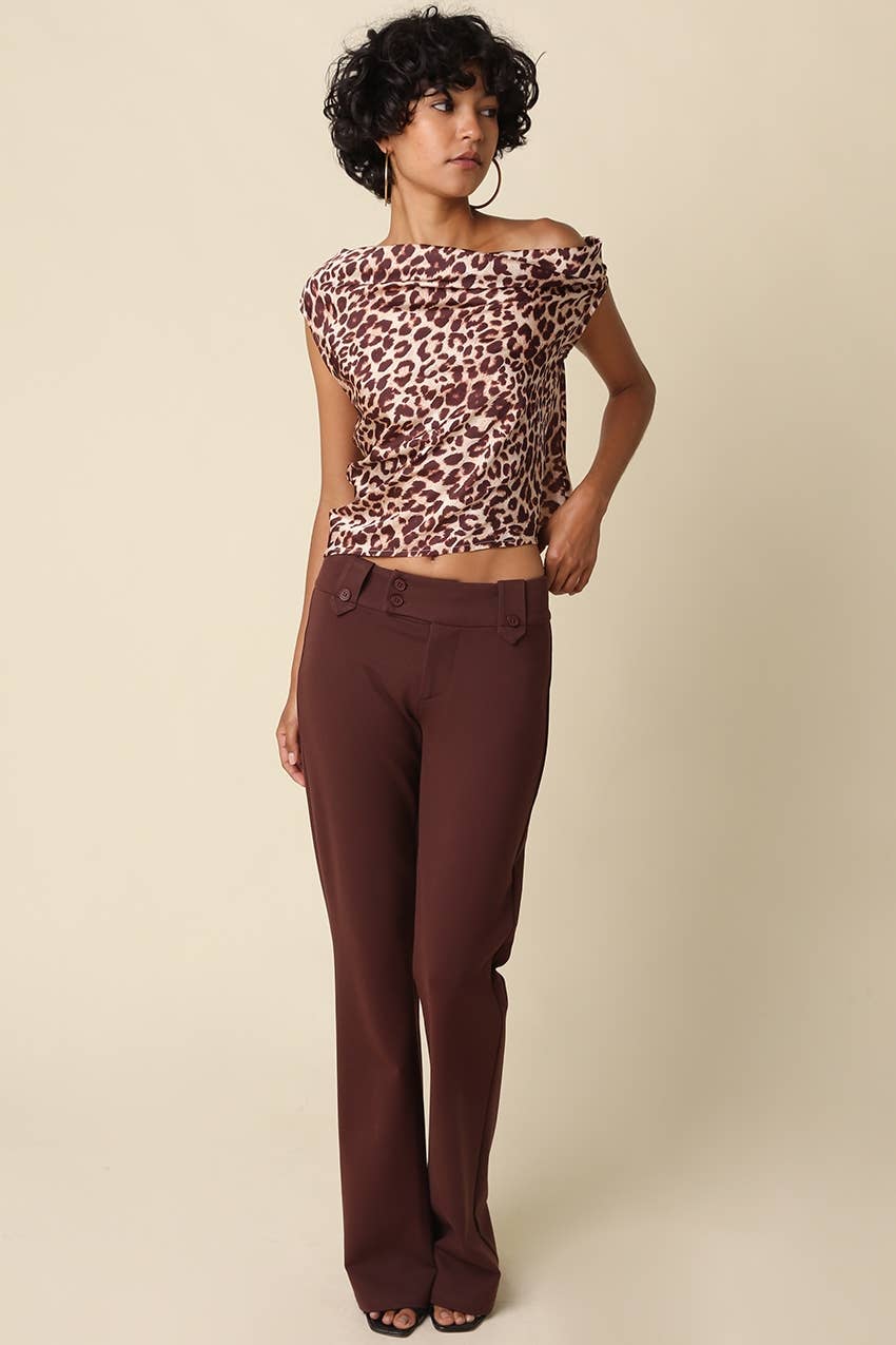 Lina Leopard One-Shoulder Top: CREAM BROWN LEOPARD / L