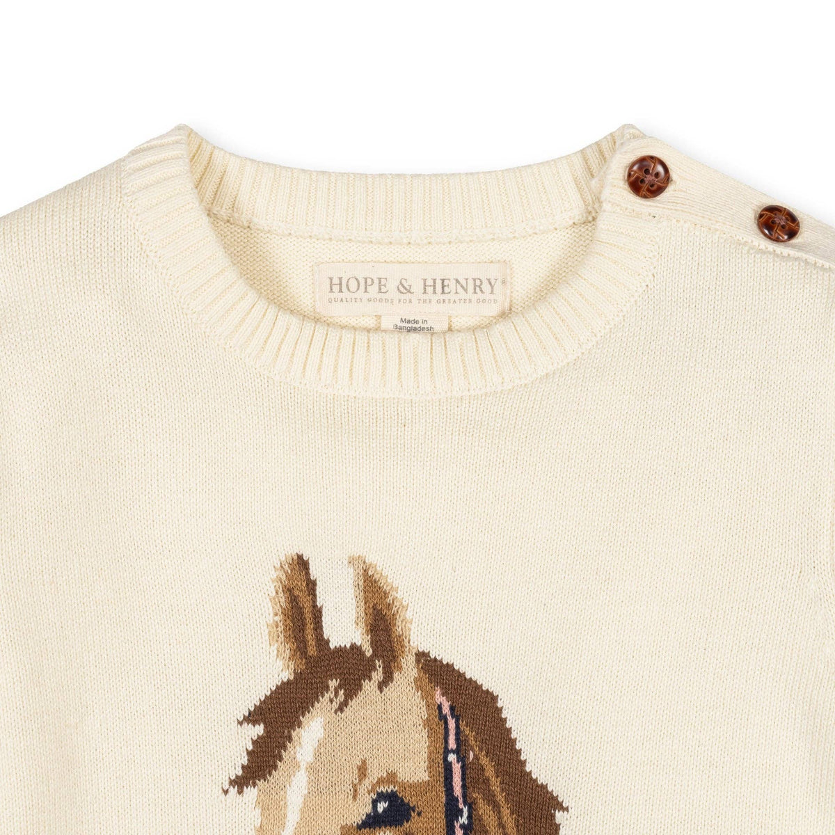 Organic Horse Intarsia Sweater: Ivory Horse Intarsia / S (5/6)