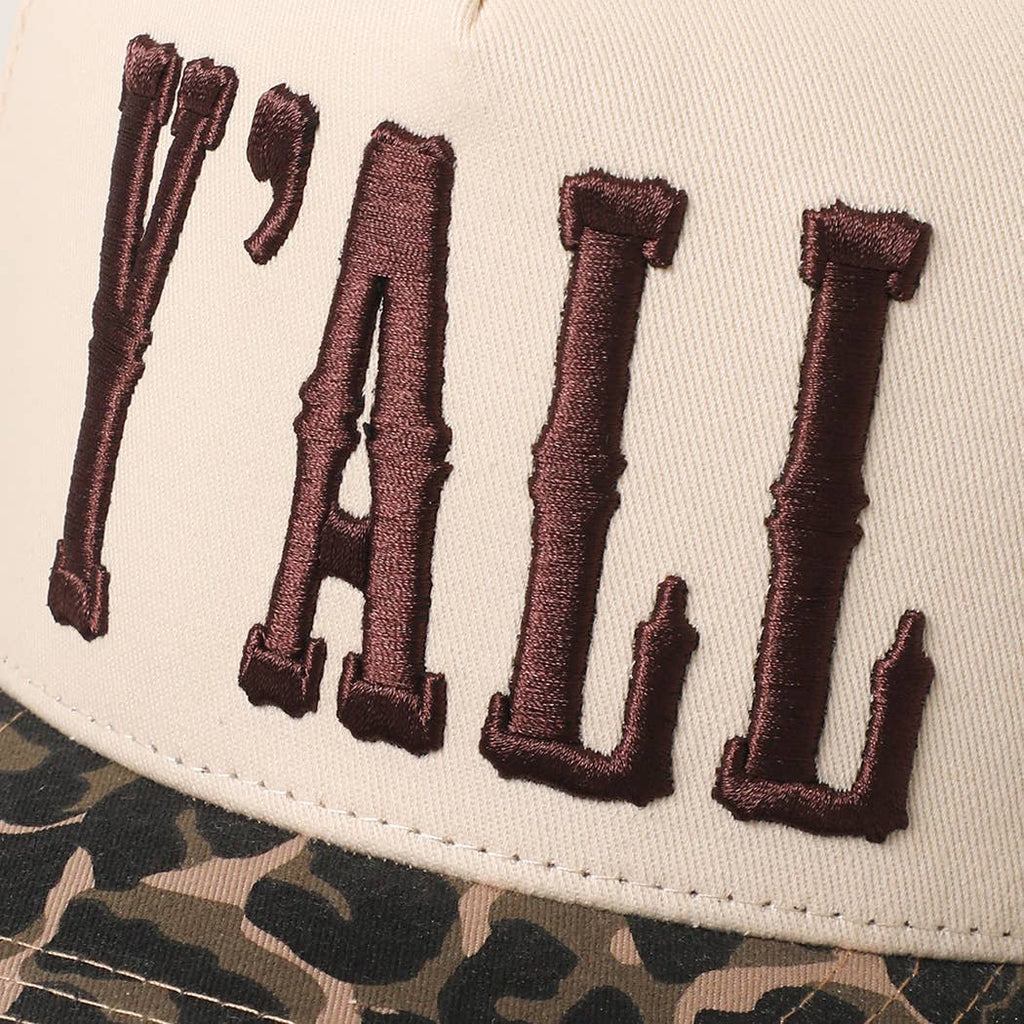 Y'ALL 3D Embroidered Two Tone Leopard Brim Trucker Hat: LEOPARD / ONE SIZE