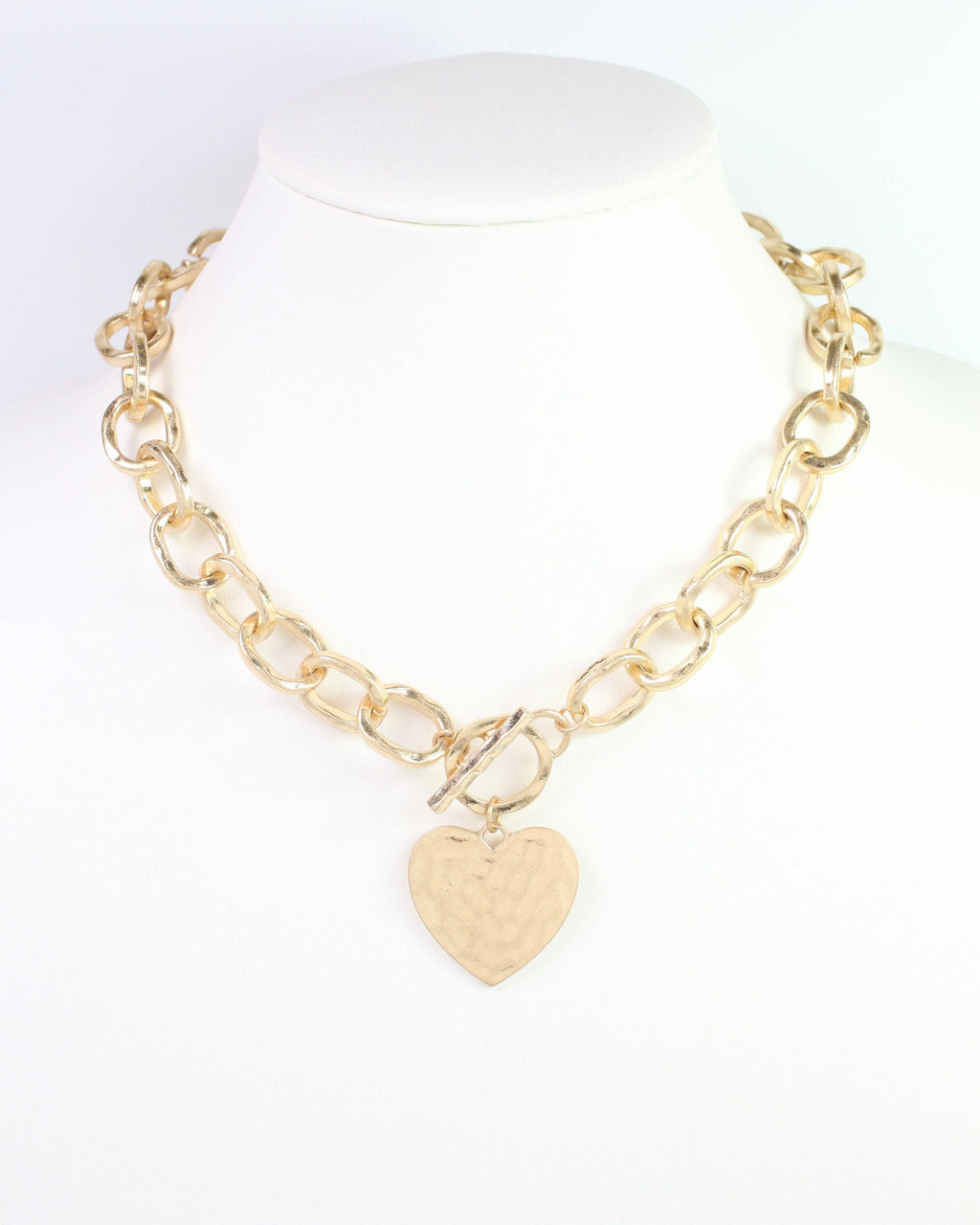 Emi Hammered Heart Charm Toggle Necklace Worn Gold: Default