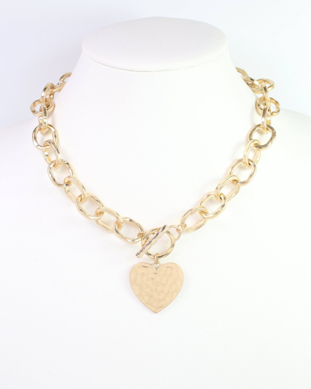 Emi Hammered Heart Charm Toggle Necklace Worn Gold: Default