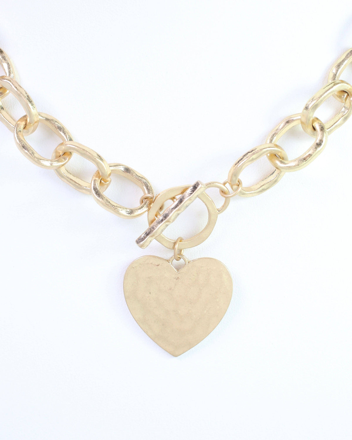 Emi Hammered Heart Charm Toggle Necklace Worn Gold: Default