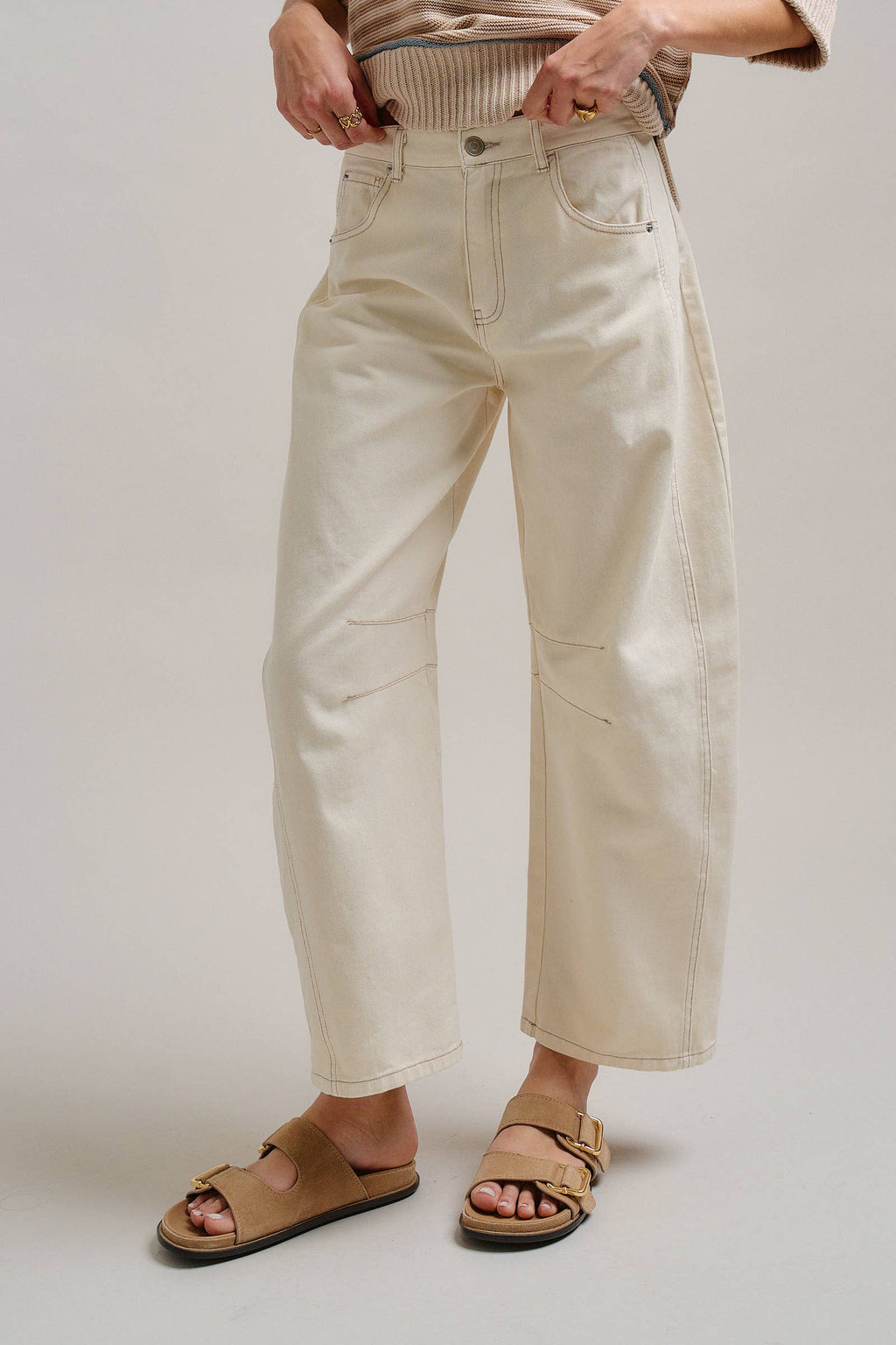 Ecru White Wide Leg Barrel Jeans