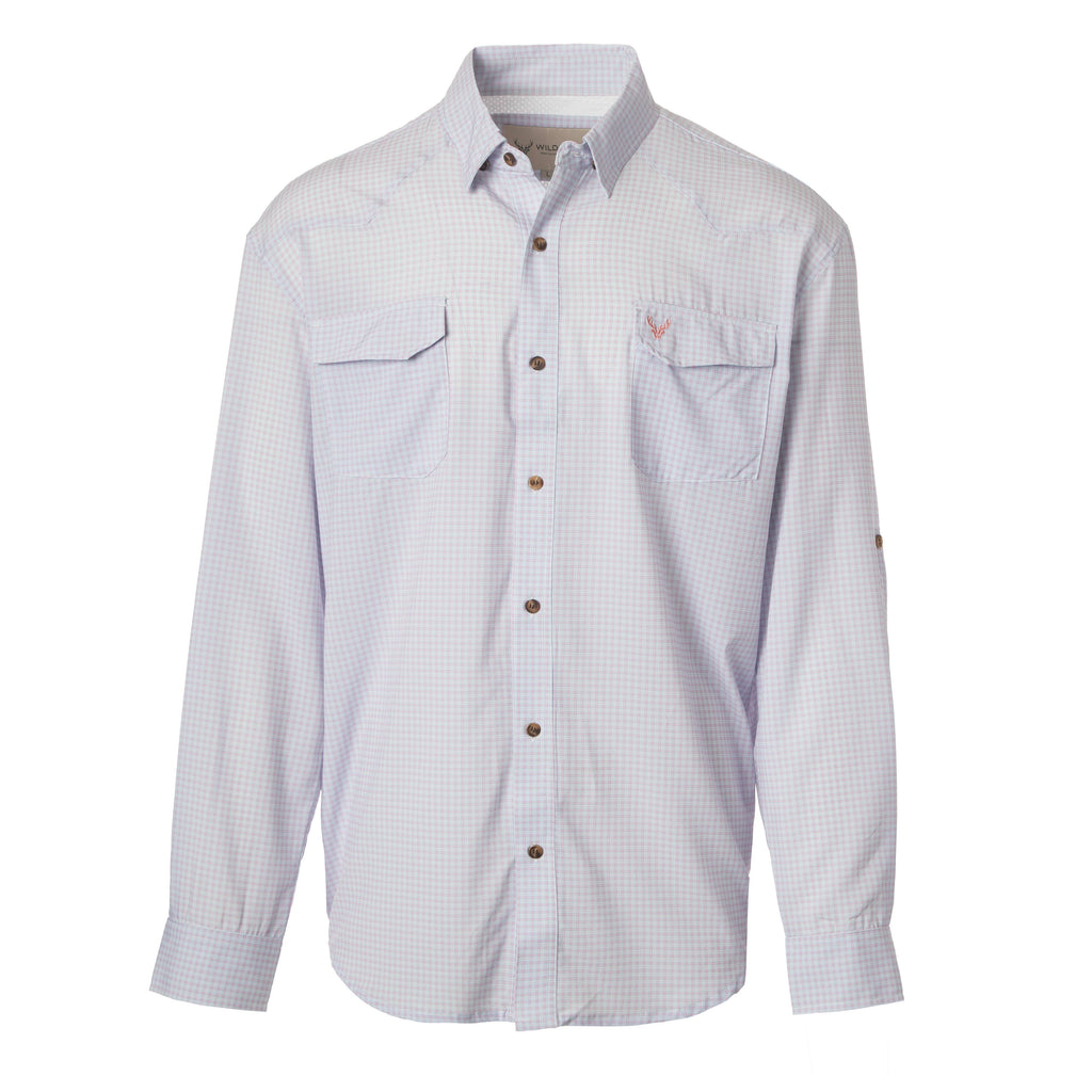 WILDGAME CloudDrift Button Down: WG-169 Pink/ Grey / 2XL
