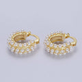 Triple White Round Pearl Lined 21mm Gold Hoop Latch Earrings | T020